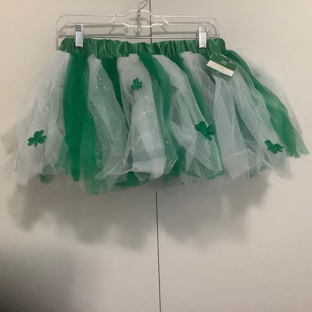 Green and White Tulle Tutu with Shamrocks One Size